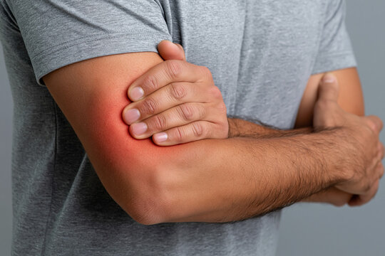 Person holding arm with pain at home