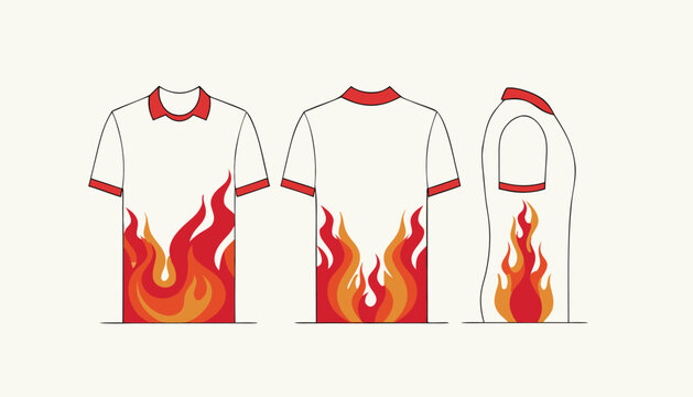 White Fire Flame Pattern Sports Jersey Vector Template