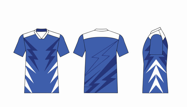 Blue White Lightning Bolt Sports Jersey Vector Template Set