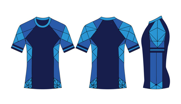 Blue Geometric Polygonal Sports Jersey Vector Template Set
