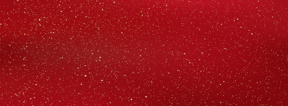 Abstract red gradient background banner with gold glitter confetti, luxury elegant festive crimson metallic sparkle texture backdrop vector.