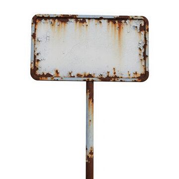 Old rusty metal sign board on a pole