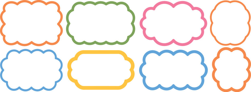 Wavy bubble frame icons, paper border shapes, cloud rectangle labels, rounded banner elements, decorative outlines and creative frame graphics globally