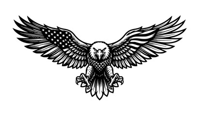 Fototapeta premium Detailed flying owl with fully extended wings black line art wildlife tattoo style vector illustration