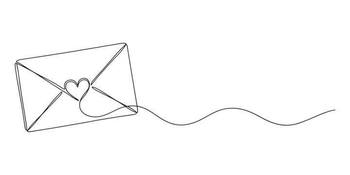 Continuous line drawing of an envelope with a heart stamp envelope communication