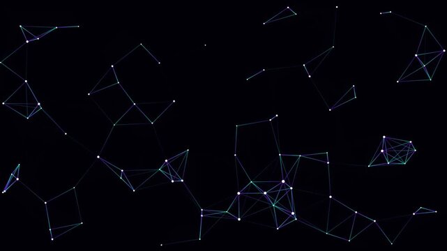 Interconnected Data Network: Nodes and Edges in Purple and Green hues