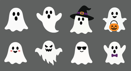 Naklejka premium Halloween Ghost Silhouette Bundle Spooky Black Ghost Vector Set