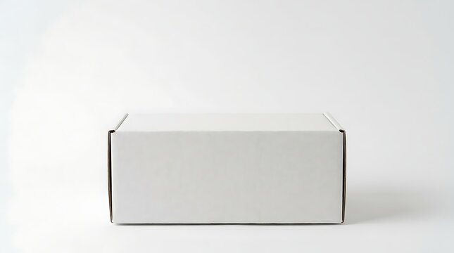 Plain White Cardboard Box on a White Background with Copy Space for Branding and Design