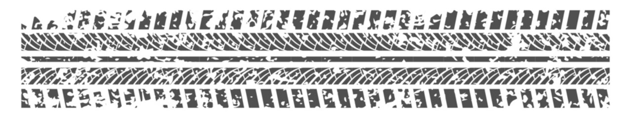 Grunge tire tread with detailed rubber skid marks. Offroad vehicle track texture on white background. © Alla