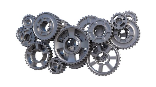 Abstract Rotating Metal Gears with Variable Speed on Green Screen, Seamless 3D Mechanical Loop, Teamwork, Business and Technology Concept, 4K Animation