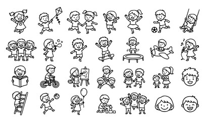Fototapeta premium Cute Stick Figure Kids and Family Character Collection featuring Happy Children, Parents, and Grandparents