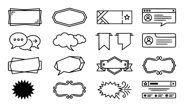 Geometric Framing Borders and Badge Outlines with Speech Bubbles, Ribbons, and UI Popups