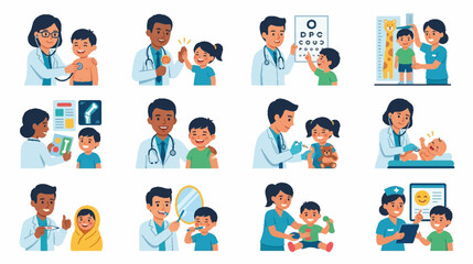 Fototapeta premium Pediatrician and mother during child medical checkup halftone scenes