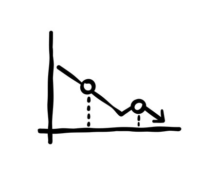 Hand drawn line chart analytics icon in black outline doodle style for business data and finance trends for reports, presentations and creative business clipart. Vector illustration.
