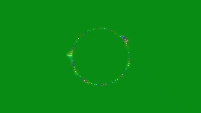 Colorful circular waveform animation featuring reactive audio spectrum, glowing equalizer rings and futuristic music visualization on transparent deep green screen background ultra HD 4K