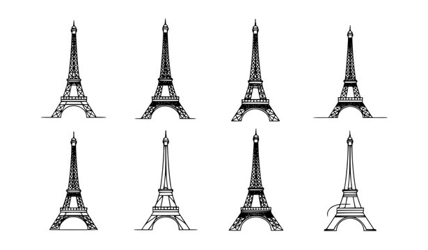 Eiffel Tower Outline Collection Vector Illustration