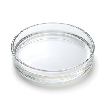 Empty clear plastic petri dish with curved edges isolated on white background