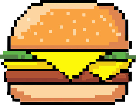 Retro Pixel Cheeseburger Icon Food Style 8-Bit Vector Graphic Design
