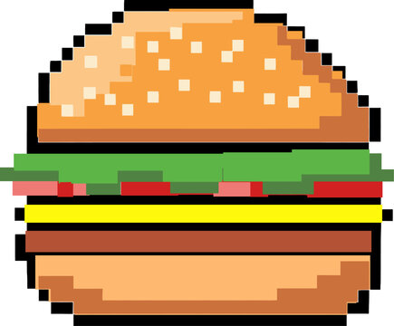 Retro Pixel Hamburger Icon Food Style 8-Bit Vector Graphic Design
