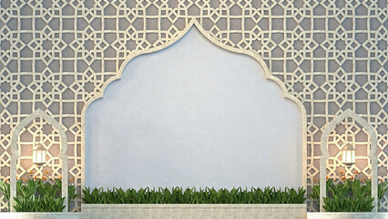 Islamic Wall Background - designed as an elegant blank template for text, invitations, or decorative use. © yurry
