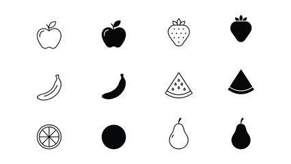 Collection of various fruit icons in black and white illustrations © PNG BOSS 22
