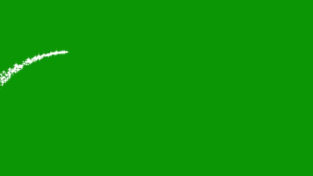 Shiny white particles forming an abstract cosmic dust wave shape on solid green background,  pixie dust path doodle animation, magic sparkle glitter line star, 2D flat sparkle effect overlay.4k