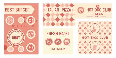 Naklejka premium Retro Food Branding Elements Vintage 1950s 1960s Style Vector Illustrations