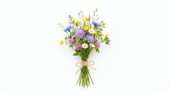 Minimal wildflower bouquet on white background with soft natural colors