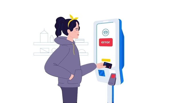 Mobile Banking Security Alert Warning and ATM Cash Transaction Problem 2D Animation