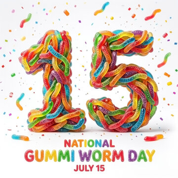 Pile of colorful gummy worms celebrating national gummi worm day
