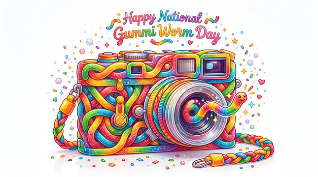 Colorful gummy worms arrangement for national gummi worm day poster