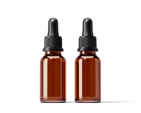 Amber glass dropper bottle for serum or essential oil isolated on transparent background. prepared for mockup.