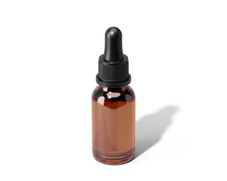 Amber glass dropper bottle for serum or essential oil isolated on transparent background. prepared for mockup.