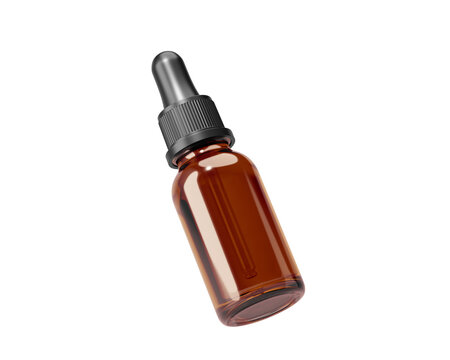Amber glass dropper bottle for serum or essential oil isolated on transparent background. prepared for mockup.