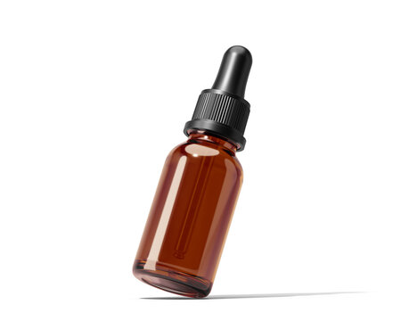 Amber glass dropper bottle for serum or essential oil isolated on transparent background. prepared for mockup.