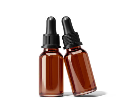 Amber glass dropper bottle for serum or essential oil isolated on transparent background. prepared for mockup.