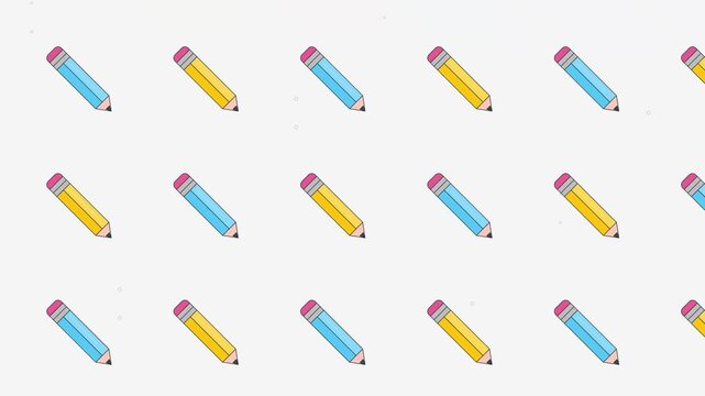 Animated Geometric Pencil Pattern Background Featuring Repeating Abstract Shapes in Motion Loop