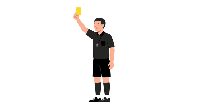 Referee holding yellow caution card.