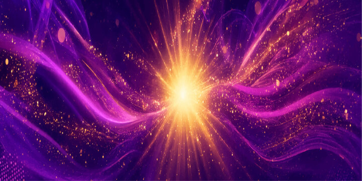 Abstract Blue Fractal Starfield Background with Glowing Neon Light Energy Waves and Cosmic Sparkle on Black Space Texture Illustration