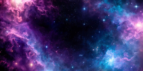Abstract Deep Space Background with Blue Nebula Galaxy Starfield and Cosmic Light for Text Design © pixel park