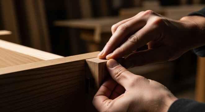 Master Craftsman Precisionally Assembling Fine Wood Furniture With Skilled Hands