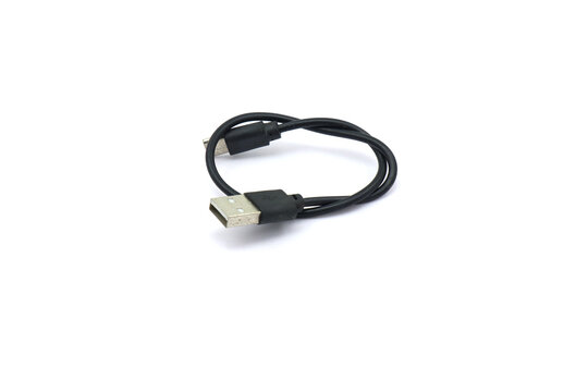 Black USB cable for charging communication devices.