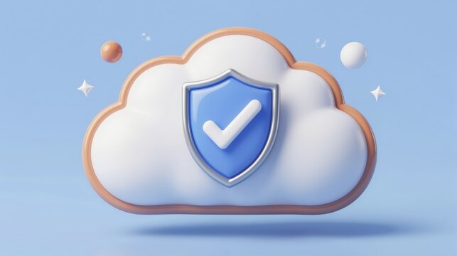 Cute premium 3d cloud security compliance illustration with shield and checkmark