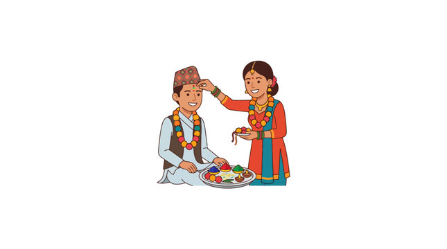 Bhai Tika Nepali Festival Vector Illustration