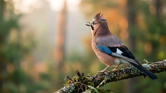 eurasian jay close up in sherwood forest england at morning light video