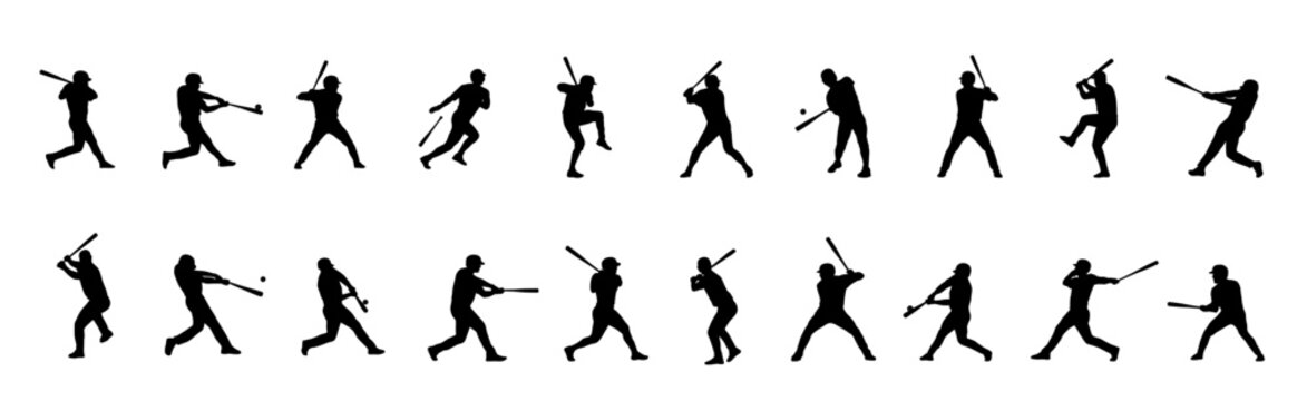 baseball batter, baseball player silhouette set isolated