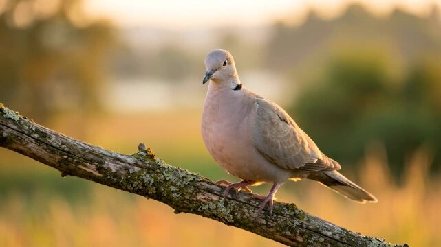 eurasian collared dove close up in europe countryside during golden light video