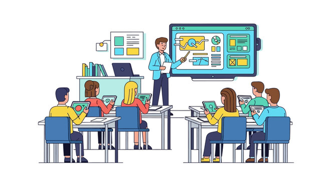 Modern Classroom Learning with Interactive Whiteboard and Tablets