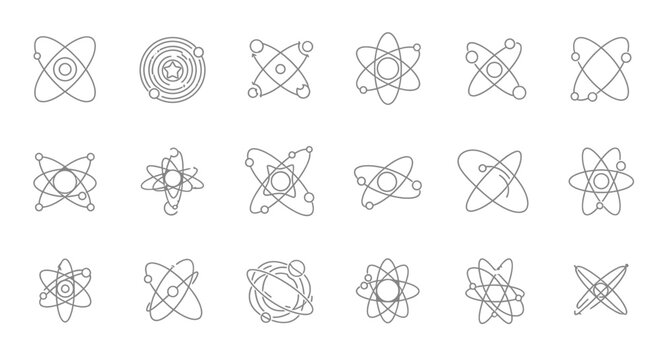 Atomic Structure Icons: Science, Physics, Chemistry, and Education Symbols