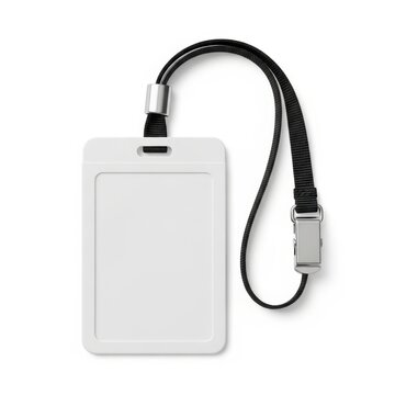 Blank badge id with lanyard on white background.
